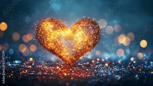 Fiery Heart Sparkles Glowing Brightly In The Dark