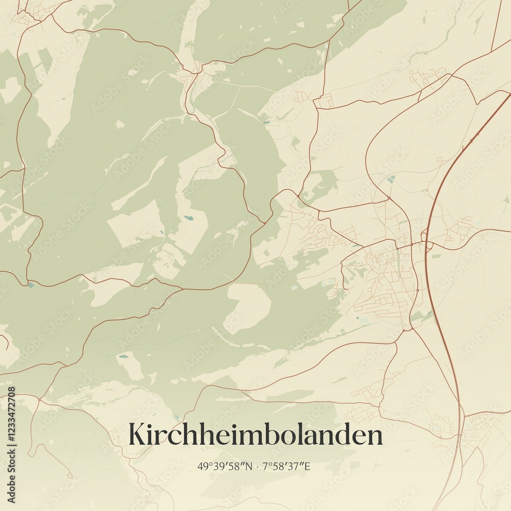 Fototapeta premium Vintage map of Kirchheimbolanden, Germany.