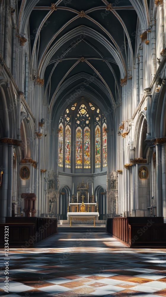 Obraz premium Sunlit Gothic church interior