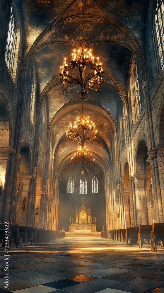 Fototapeta premium Sunlit Gothic cathedral interior