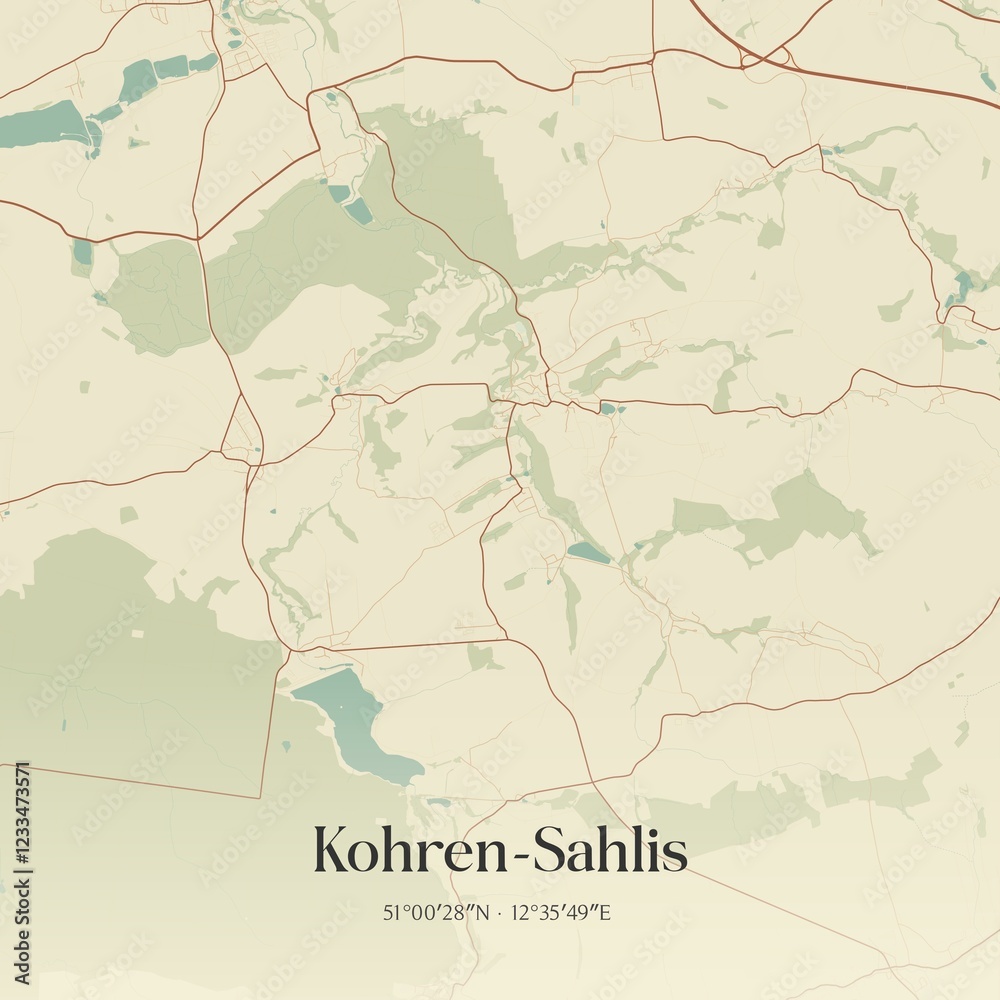 Fototapeta premium Vintage map of Kohren-Sahlis, Germany.