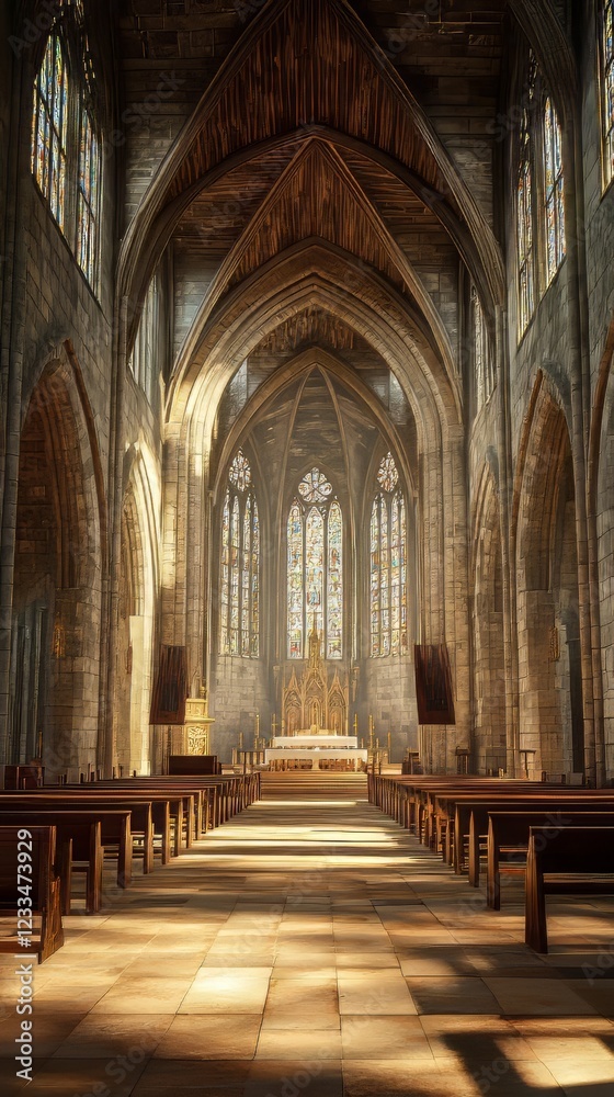 Obraz premium Sunlit Gothic church interior