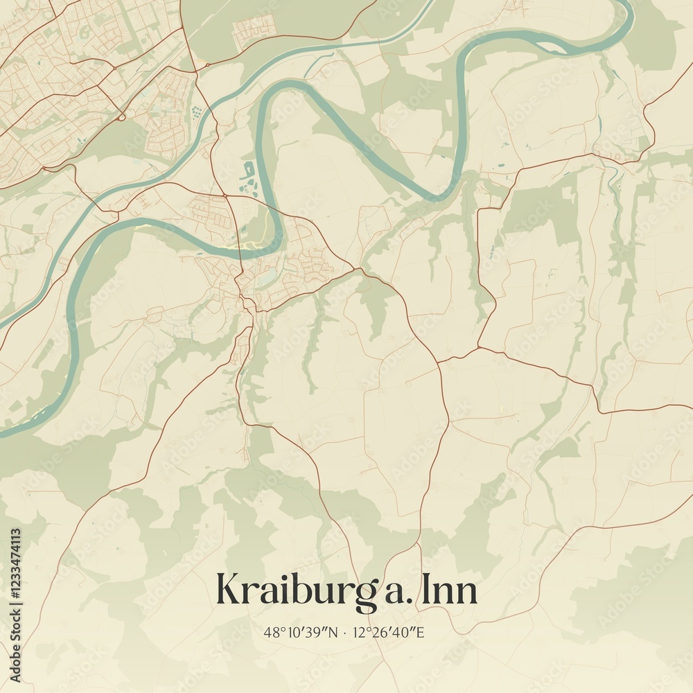 Obraz premium Vintage map of Kraiburg a. Inn, Germany.