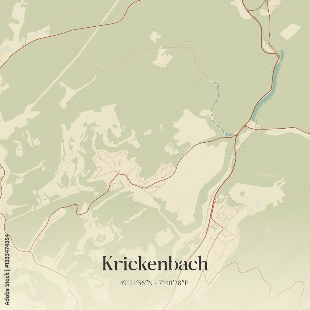 Fototapeta premium Vintage map of Krickenbach, Germany.