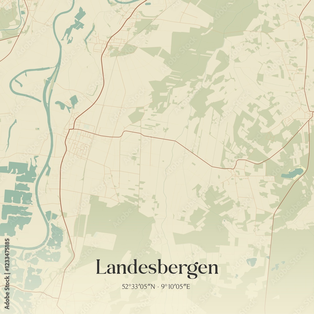 Fototapeta premium Vintage map of Landesbergen, Germany.