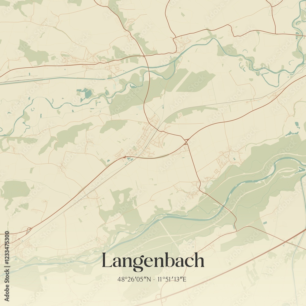 Fototapeta premium Vintage map of Langenbach, Germany.