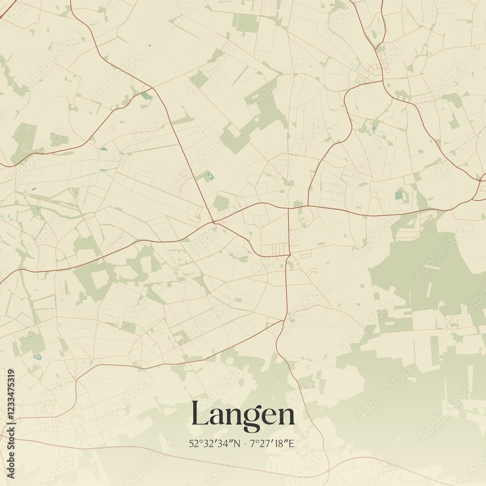 Fototapeta premium Vintage map of Langen, Germany.