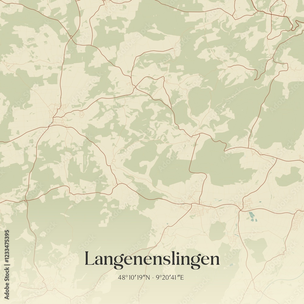 Fototapeta premium Vintage map of Langenenslingen, Germany.
