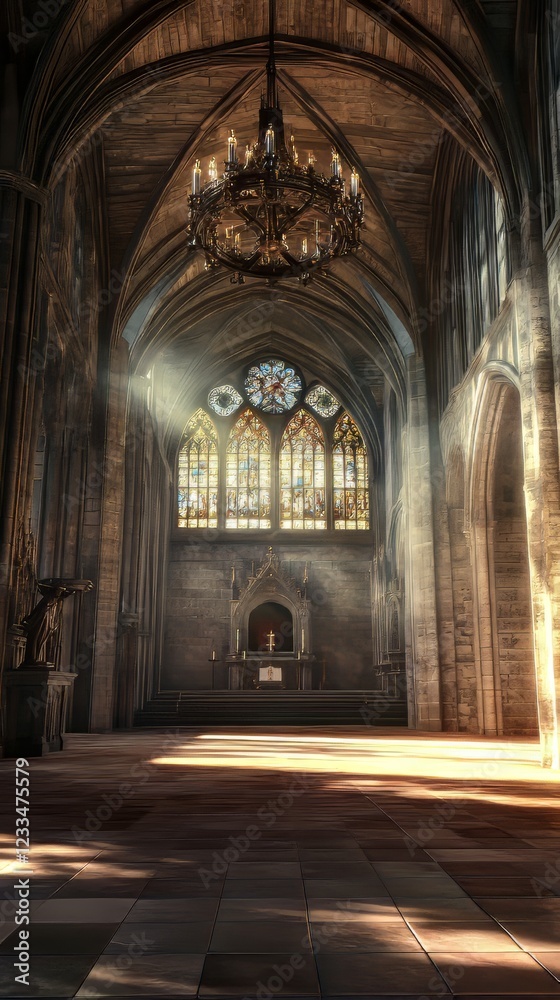 Obraz premium Sunlit Gothic church interior