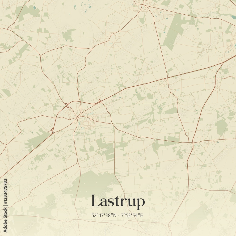 Fototapeta premium Vintage map of Lastrup, Germany.