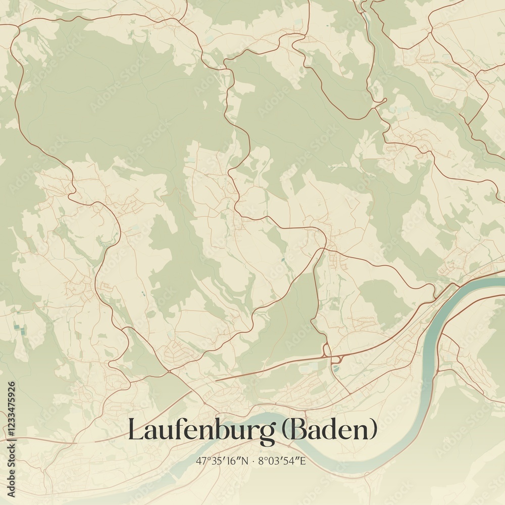 Fototapeta premium Vintage map of Laufenburg (Baden), Germany.