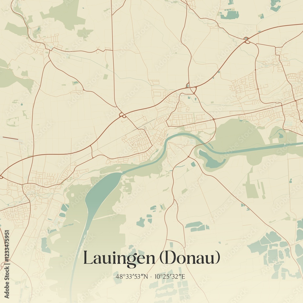 Fototapeta premium Vintage map of Lauingen (Donau), Germany.