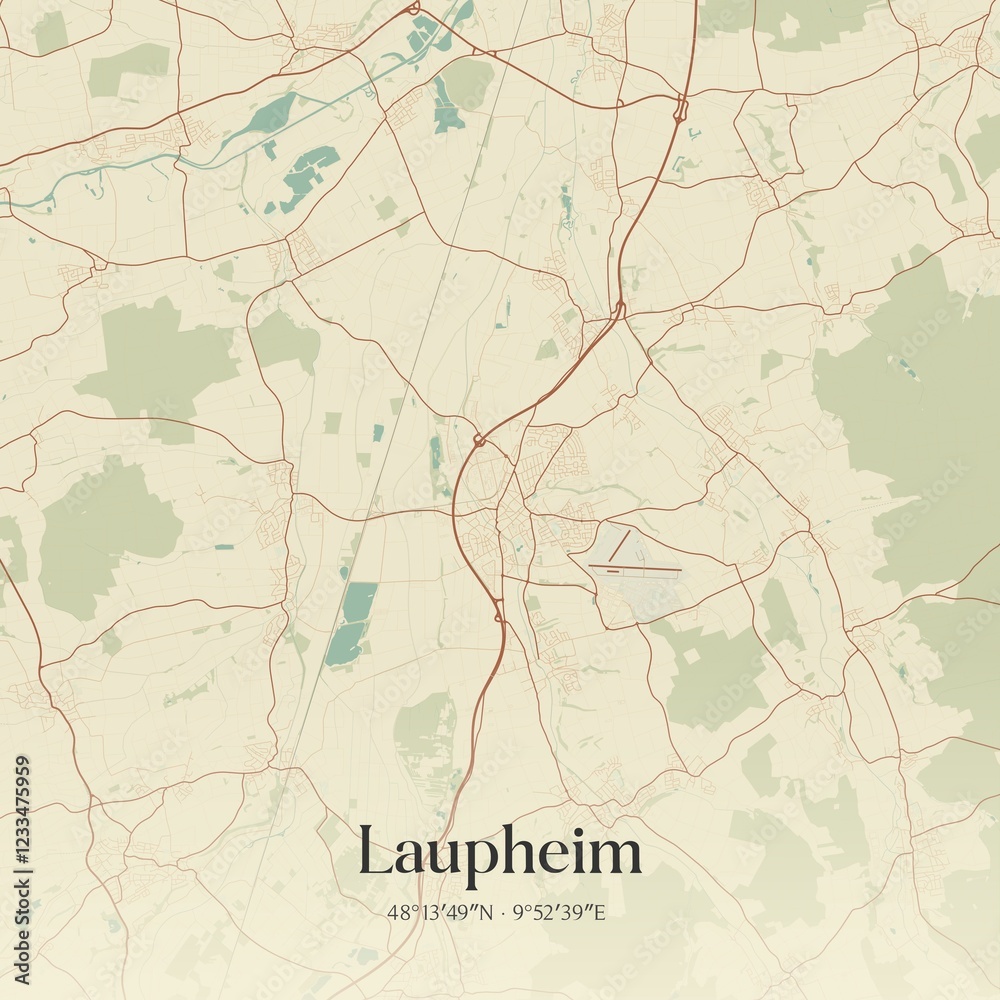 Fototapeta premium Vintage map of Laupheim, Germany.