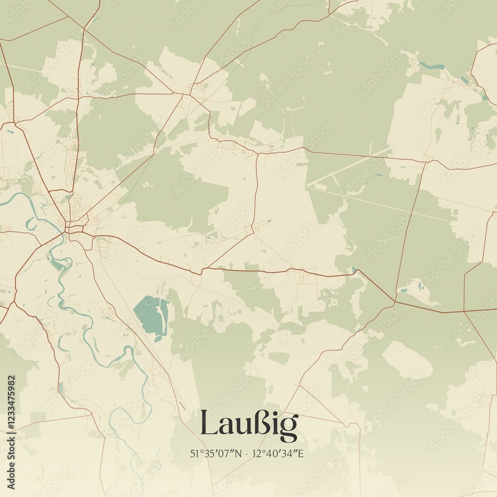Fototapeta premium Vintage map of Laußig, Germany.
