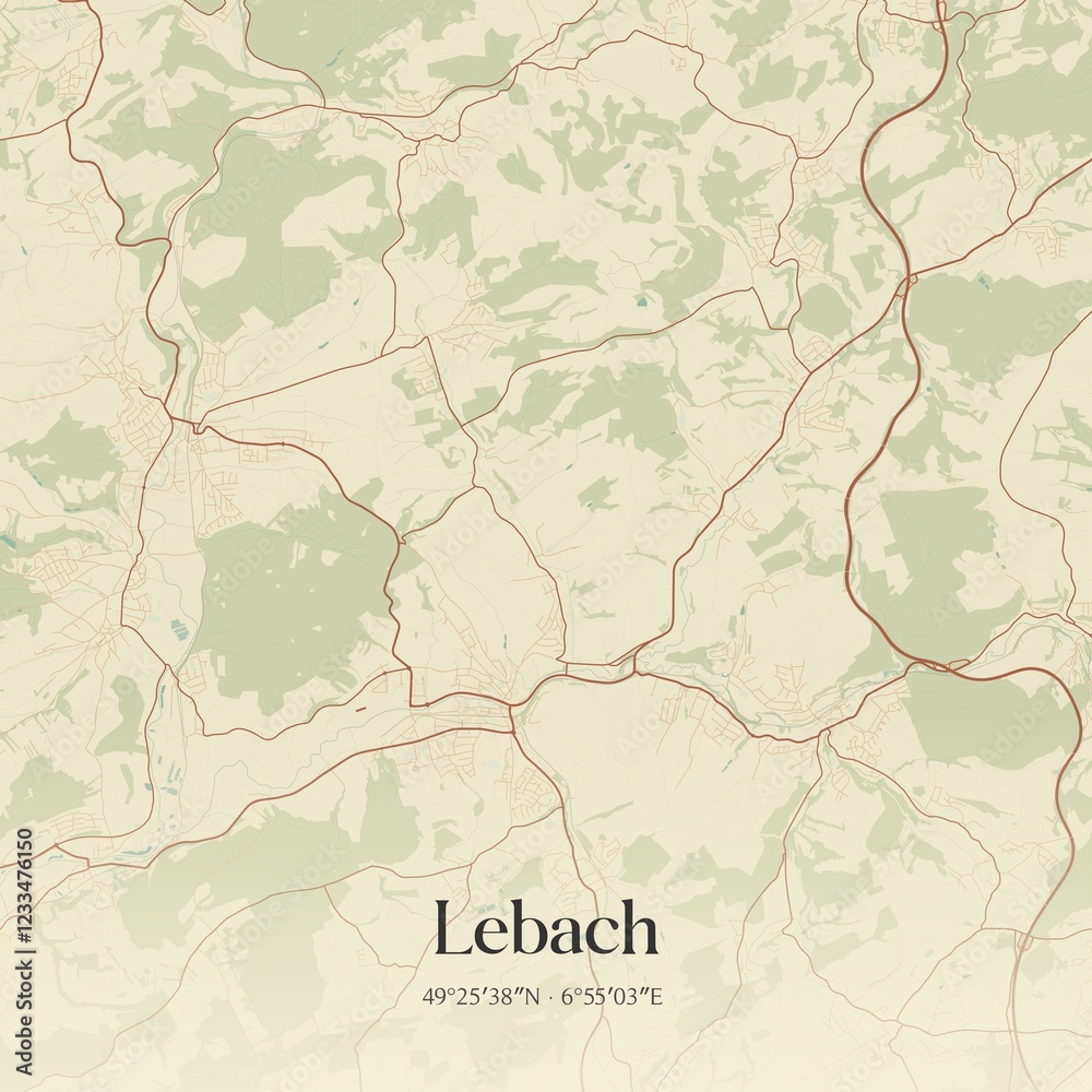 Fototapeta premium Vintage map of Lebach, Germany.
