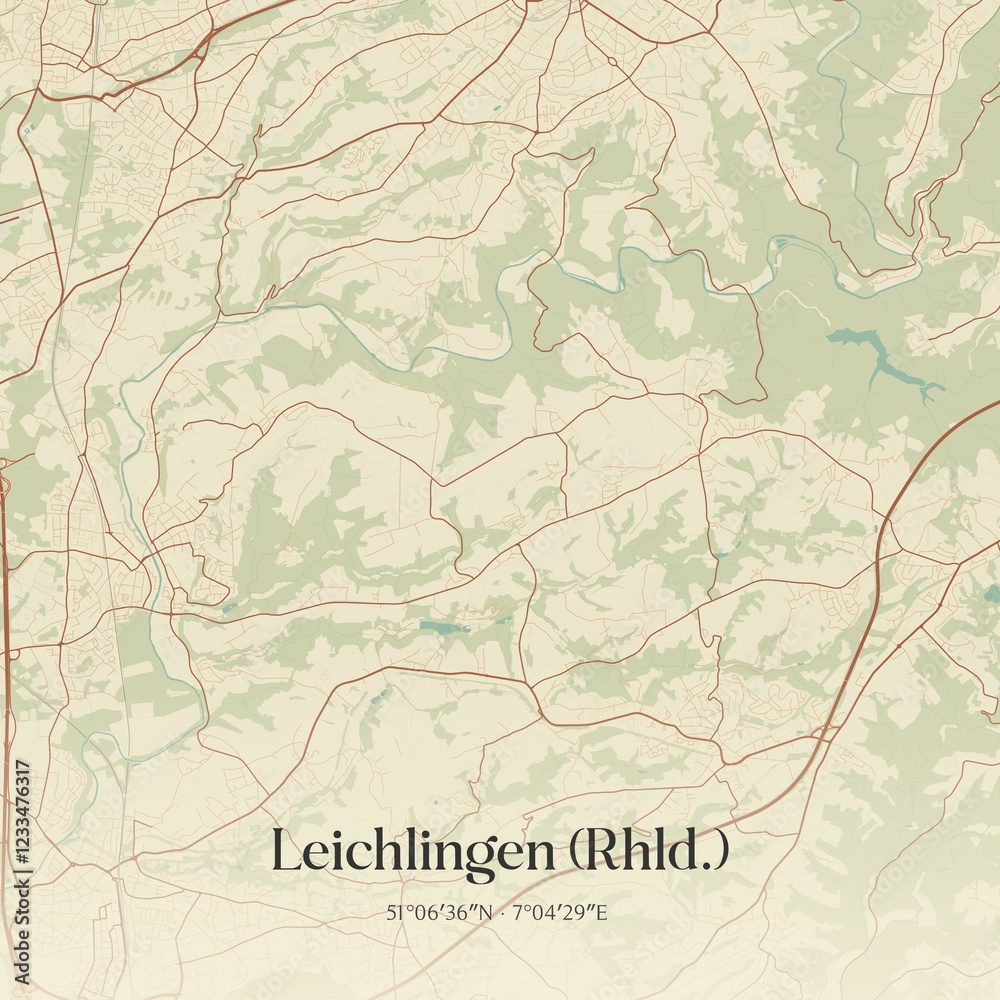 Fototapeta premium Vintage map of Leichlingen (Rhld.), Germany.