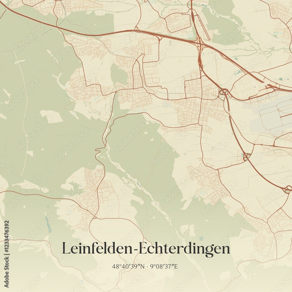 Fototapeta premium Vintage map of Leinfelden-Echterdingen, Germany.