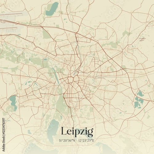 Vintage map of Leipzig, Germany.