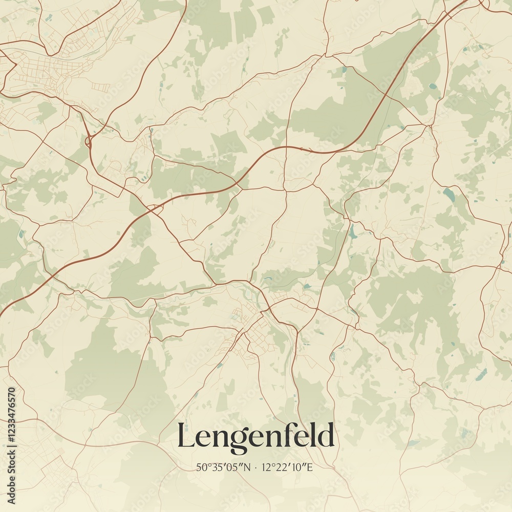 Fototapeta premium Vintage map of Lengenfeld, Germany.