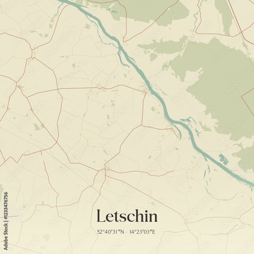 Fototapeta premium Vintage map of Letschin, Germany.