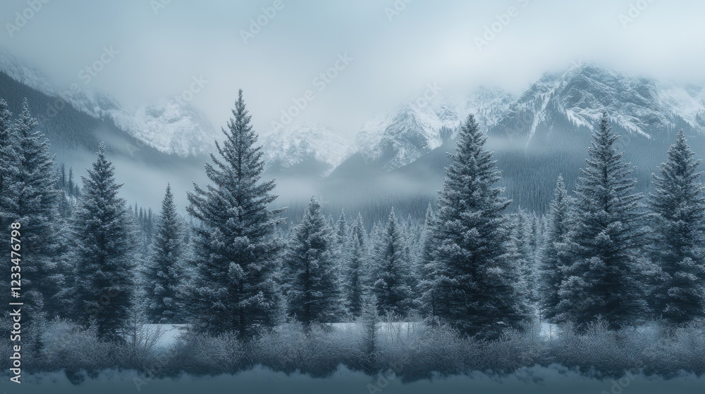 Trees covered by heavy snow in winter forest Trees covered by heavy snow in winter forest