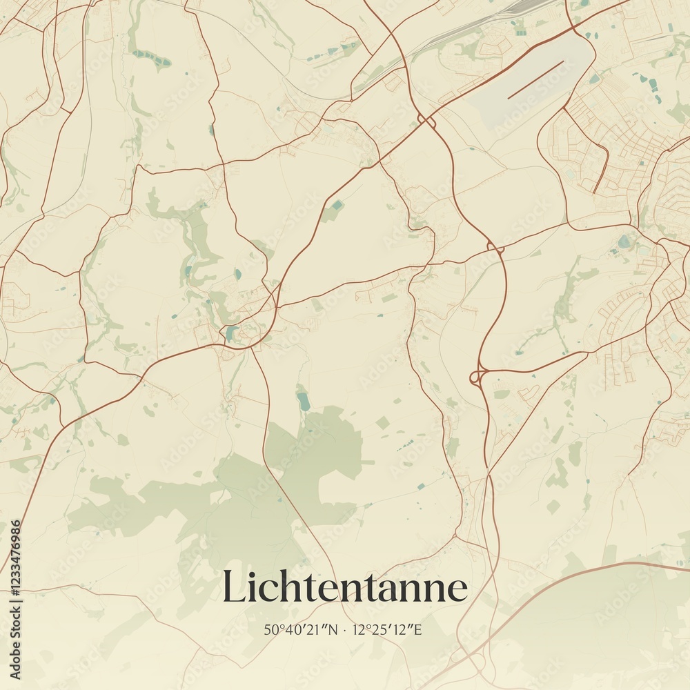 Fototapeta premium Vintage map of Lichtentanne, Germany.