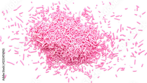Pink confetti-like sprinkles on a white background, vibrant and playful, ideal for festive designs and celebrations