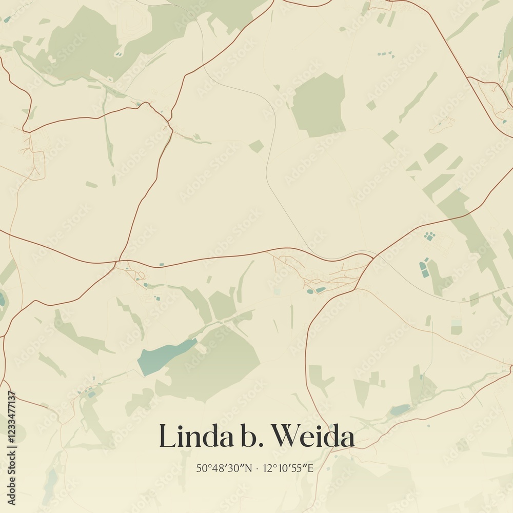Fototapeta premium Vintage map of Linda b. Weida, Germany.