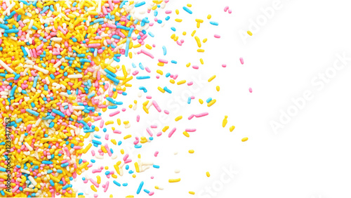 Yellow confetti-like sprinkles on a white backdrop, playful and vibrant, perfect for festive designs and cheerful themes