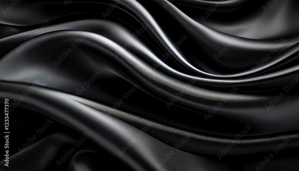 Elegant Black Satin Fabrics with Delicate Waves, Showcasing Rich Textures and Soft Movements Elegant Black Satin Fabrics with Delicate Waves, Showcasing Rich Textures and Soft Movements