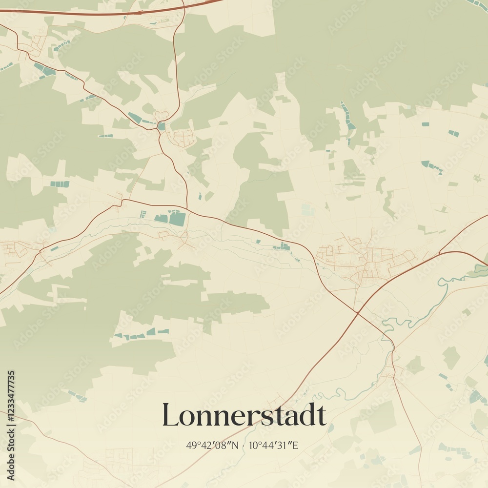 Naklejka premium Vintage map of Lonnerstadt, Germany.