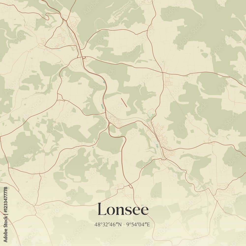 Fototapeta premium Vintage map of Lonsee, Germany.