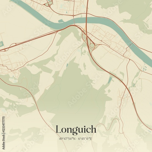 Vintage map of Longuich, Germany. photo