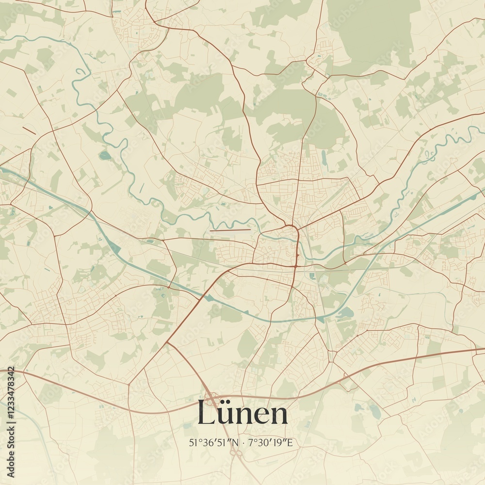 Fototapeta premium Vintage map of Lunen, Germany.