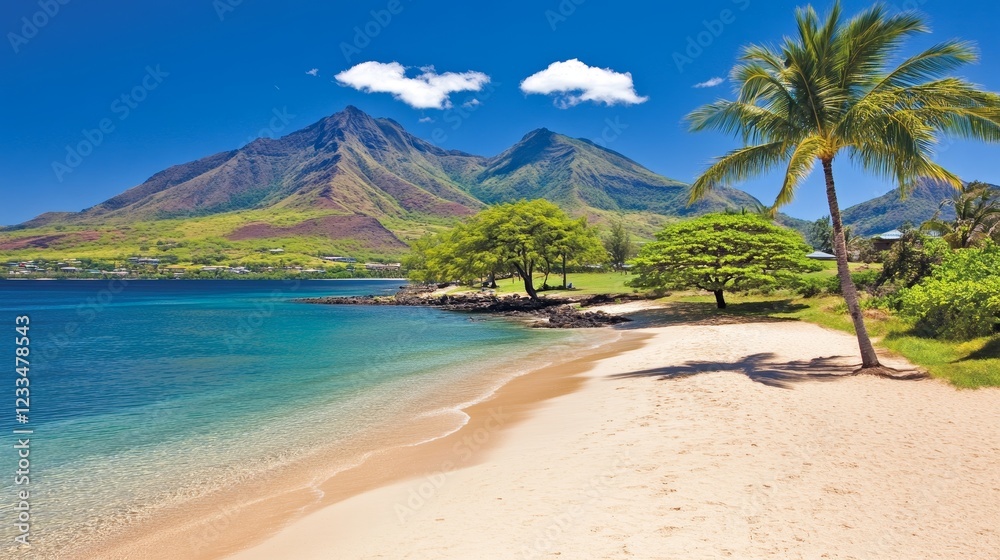 Idyllic Tropical Beach Paradise with Majestic Mountains Idyllic Tropical Beach Paradise with Majestic Mountains