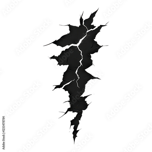 Black Torn Paper Lightning Bolt, sharp jagged edges, bold textured design, energetic visuals, transparent background, versatile graphic element
