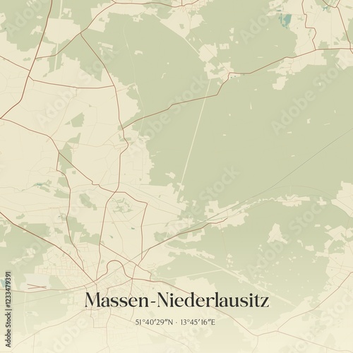 Vintage map of Massen-Niederlausitz, Germany.