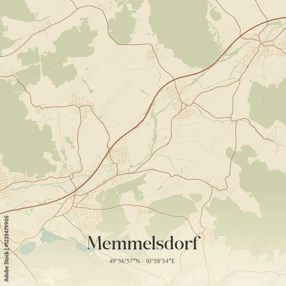 Fototapeta premium Vintage map of Memmelsdorf, Germany.