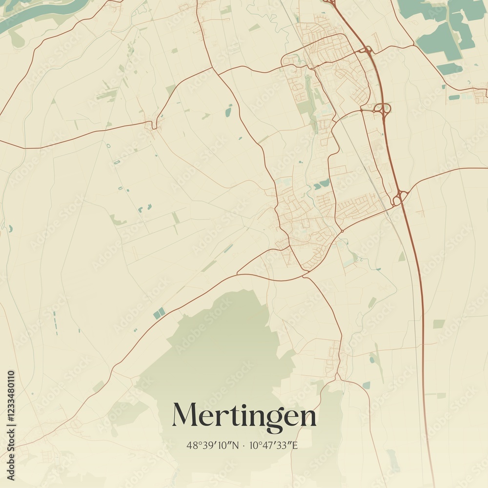 Fototapeta premium Vintage map of Mertingen, Germany.