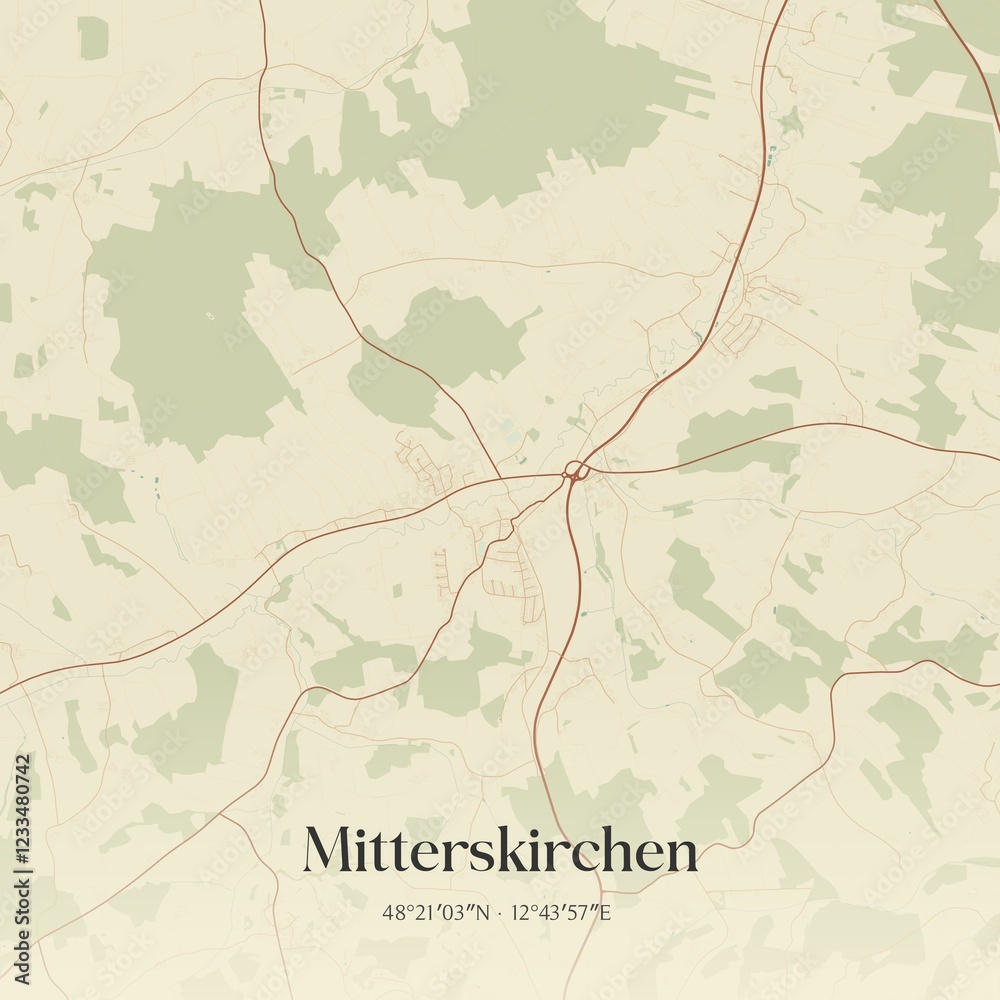 Fototapeta premium Vintage map of Mitterskirchen, Germany.