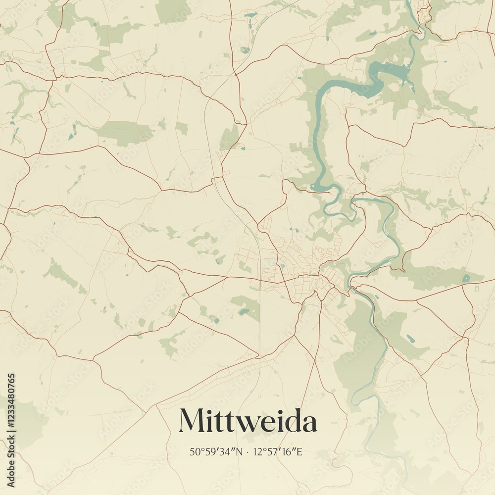 Naklejka premium Vintage map of Mittweida, Germany.