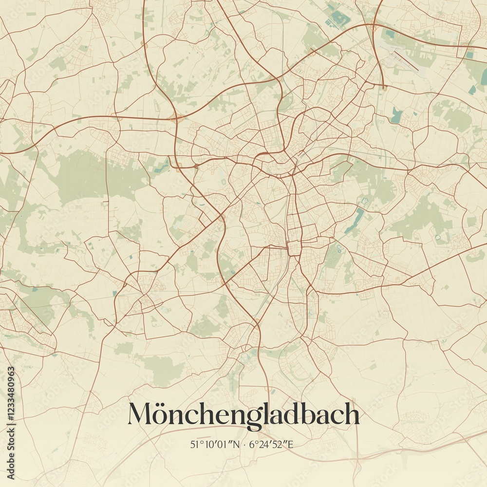 Fototapeta premium Vintage map of Monchengladbach, Germany.