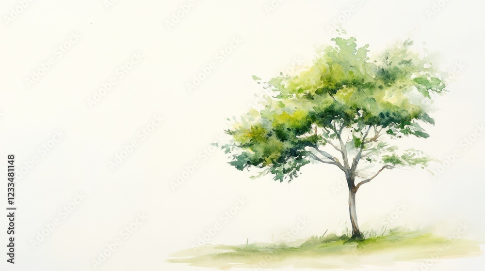 Watercolor painting of a tree, nature scene, peaceful background, for cards Watercolor painting of a tree, nature scene, peaceful background, for cards