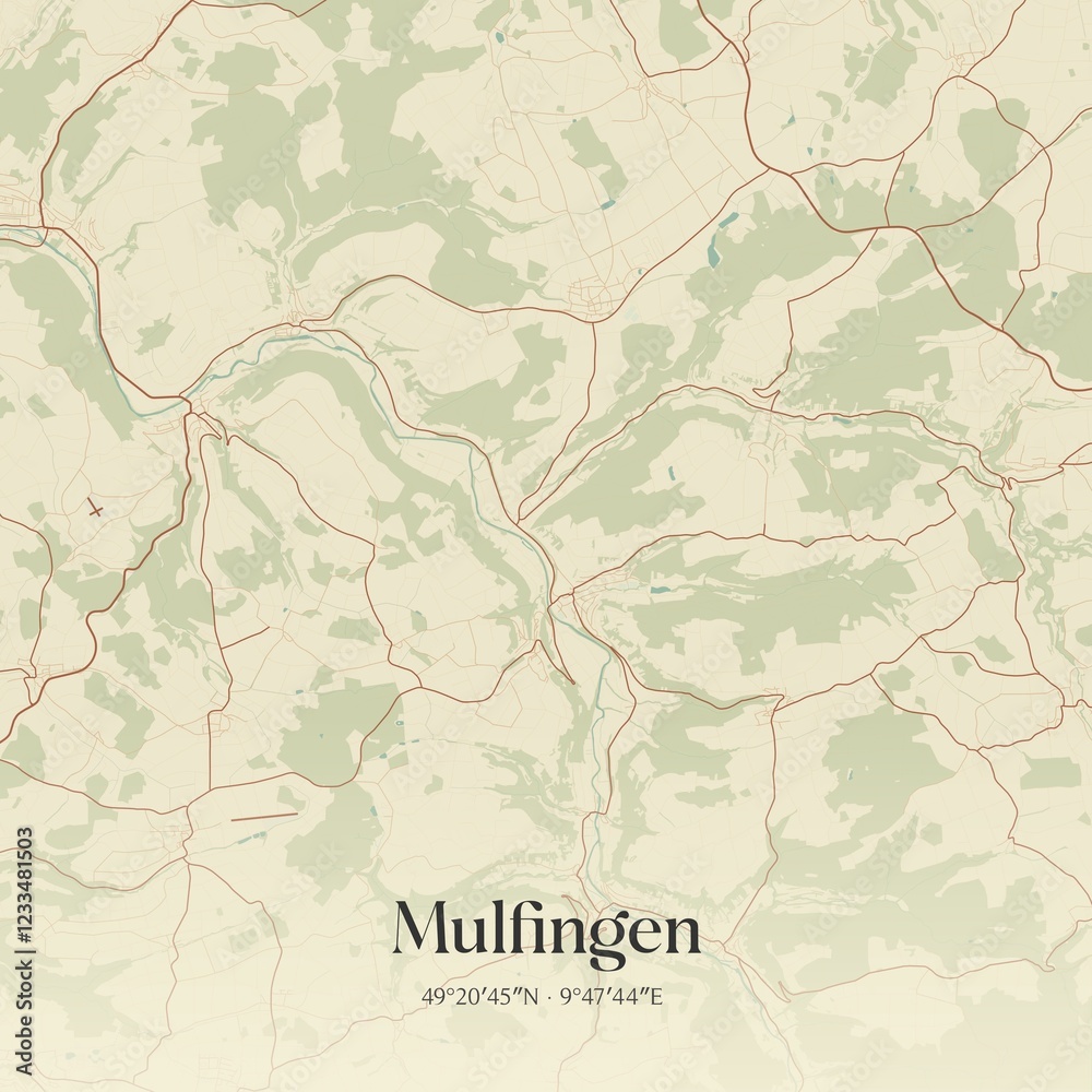 Fototapeta premium Vintage map of Mulfingen, Germany.