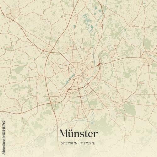 Vintage map of Munster, Germany.