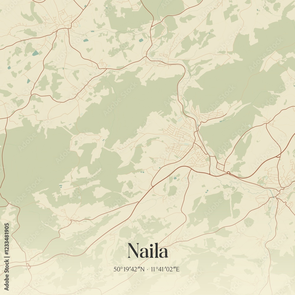 Fototapeta premium Vintage map of Naila, Germany.