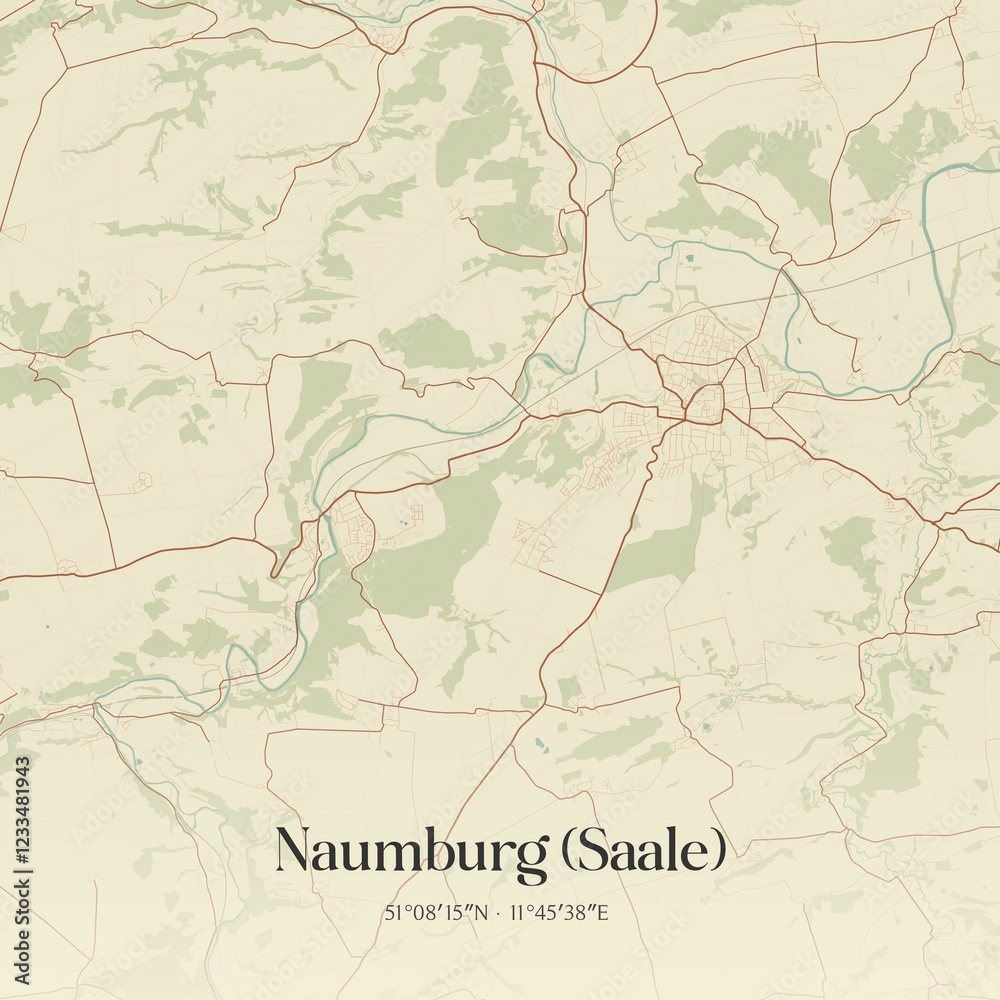 Fototapeta premium Vintage map of Naumburg (Saale), Germany.