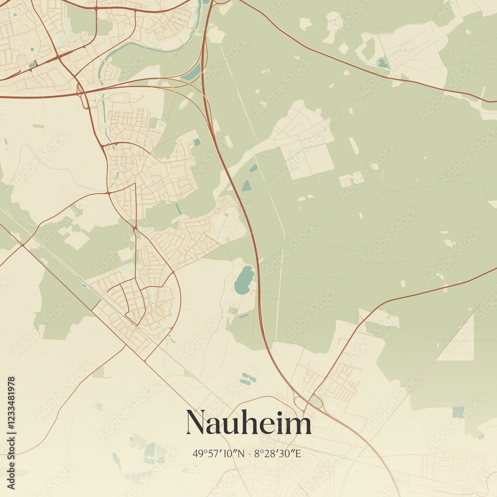 Fototapeta premium Vintage map of Nauheim, Germany.