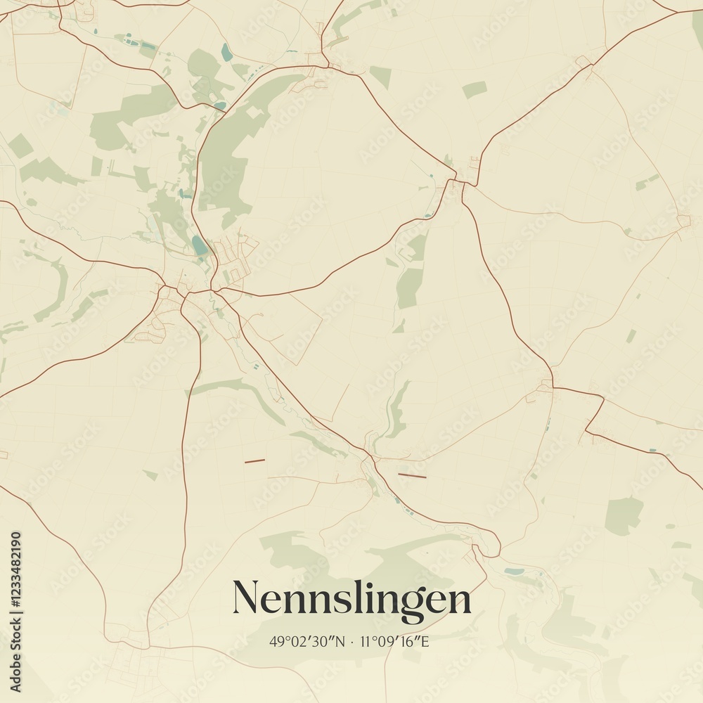 Fototapeta premium Vintage map of Nennslingen, Germany.