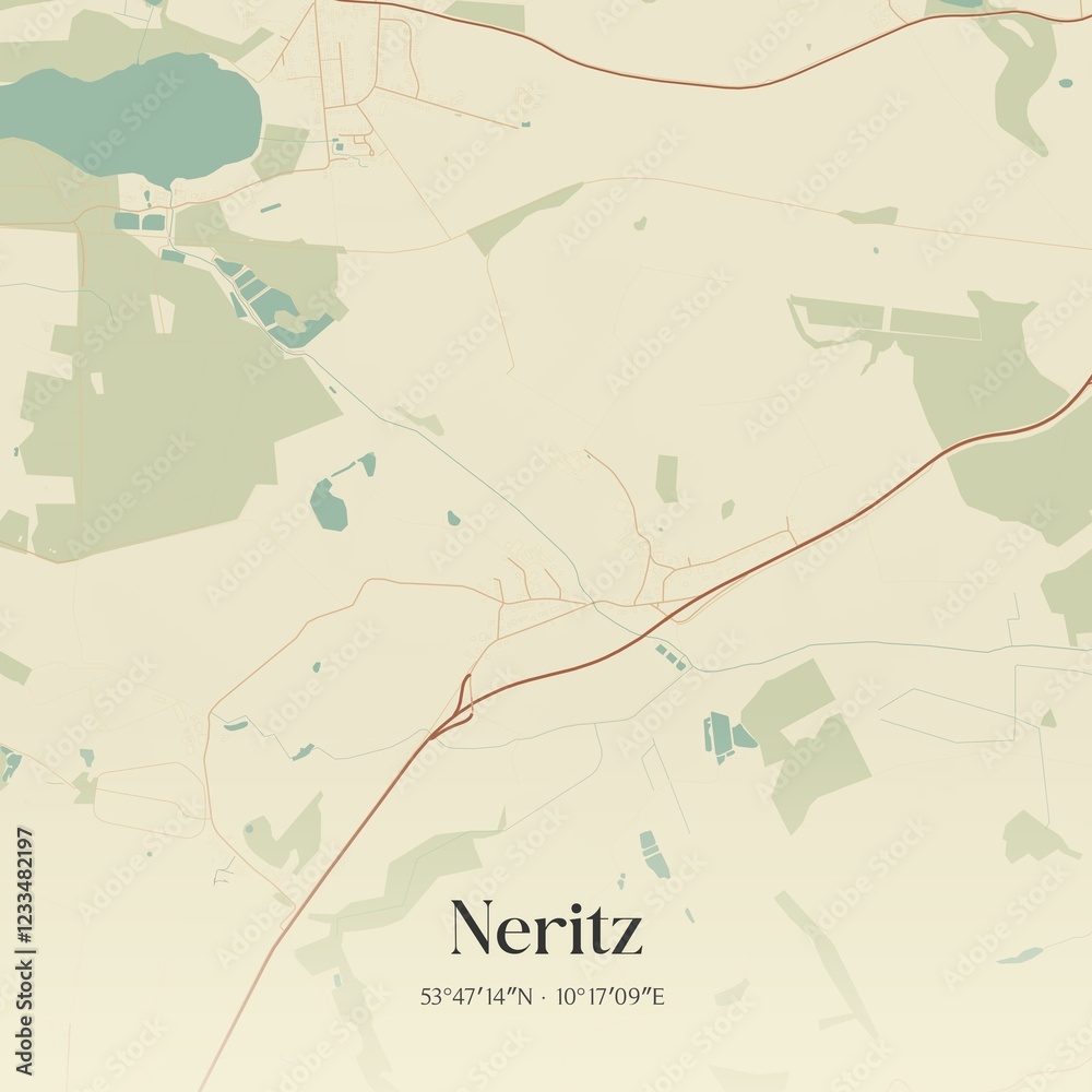 Fototapeta premium Vintage map of Neritz, Germany.